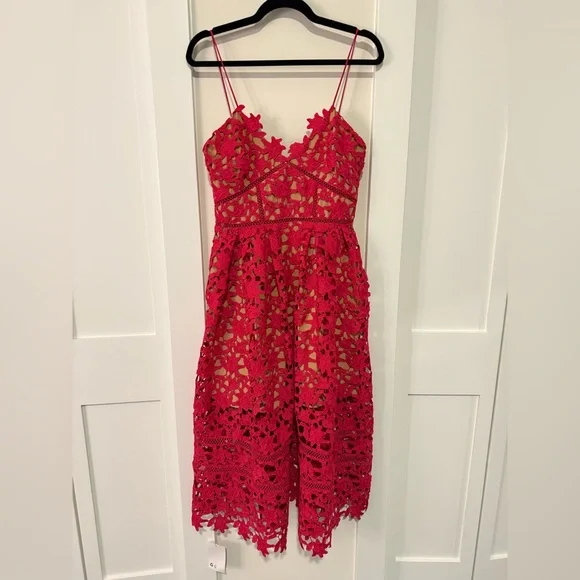 SELF PORTRAIT Azaelea Midi Dress In Pink NEW with tags Size 6 - Picture 7 of 16